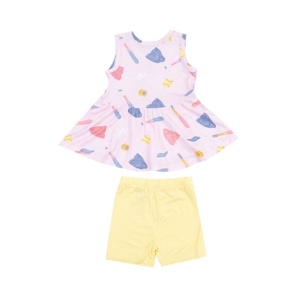 Angel Dear Toddler Girl Pink Yellow Softball Peplum Tank Top & Bike Shorts 2T